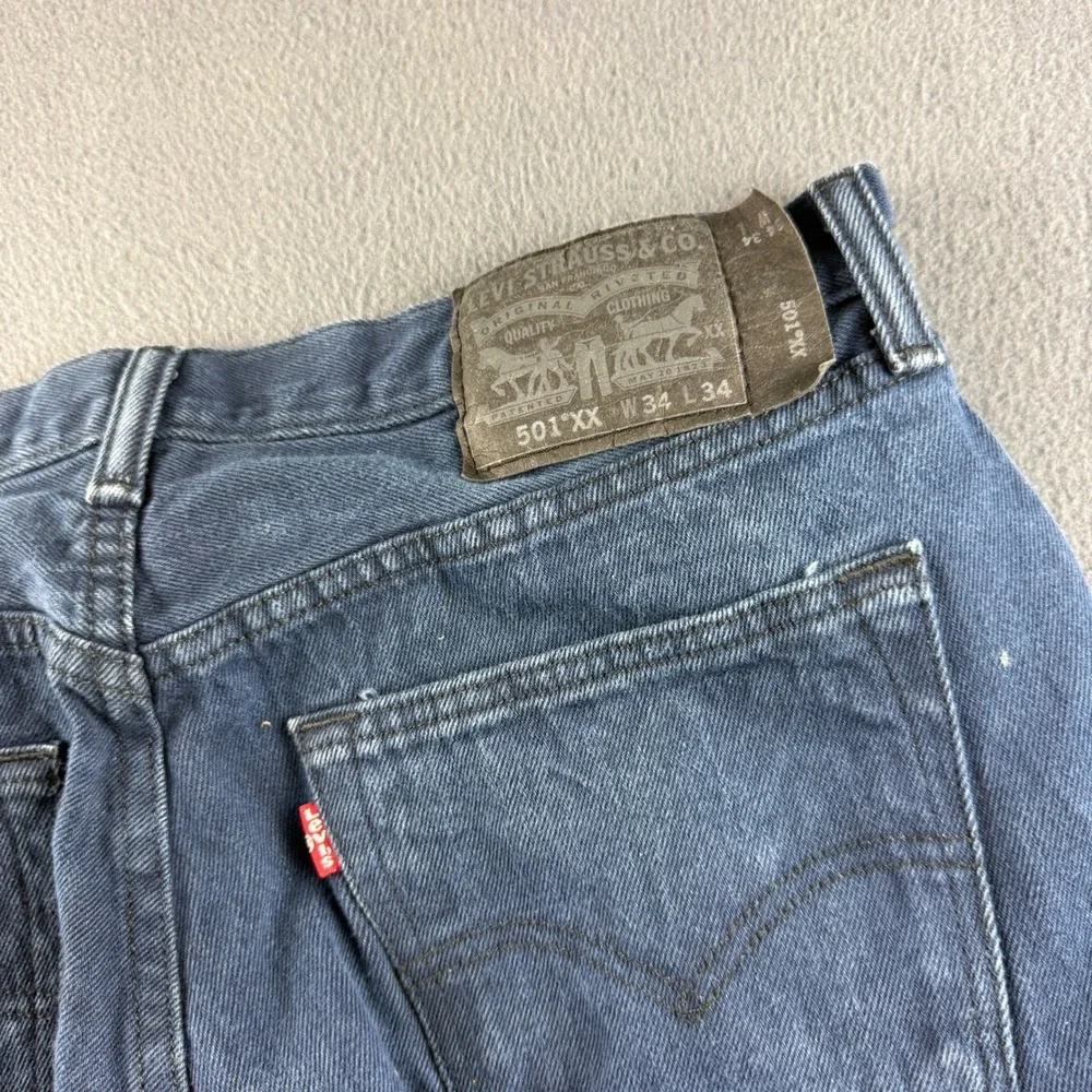 Levis 501XX Jeans Men's 34x34 (Fits 32x32) Blue Button Fly Shrink To Fit Indigo